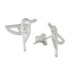 Sterling silver button earrings, 'Hummingbird Aloft' - Hummingbird Sterling Silver Button Earrings
