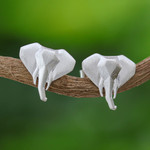 Sterling silver stud earrings, 'Formidable Elephant' - Sterling Silver Elephant Earrings with Brushed Satin Finish