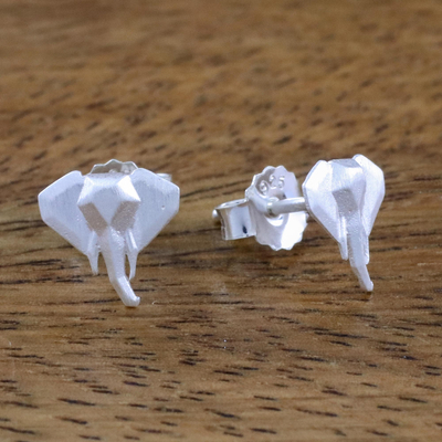 Sterling silver stud earrings, 'Formidable Elephant' - Sterling Silver Elephant Earrings with Brushed Satin Finish