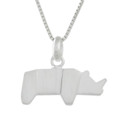 Collar colgante de plata esterlina - Collar con colgante con motivo de rinoceronte en plata de ley