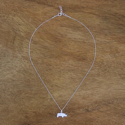 Sterling silver pendant necklace, 'Origami Rhino' - Rhino Motif Pendant Necklace in Sterling Silver
