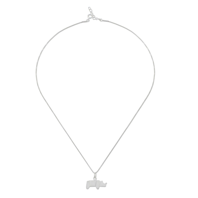 Sterling silver pendant necklace, 'Origami Rhino' - Rhino Motif Pendant Necklace in Sterling Silver