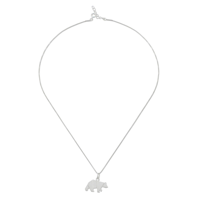Sterling silver pendant necklace, 'Origami Bear' - Bear Pendant Necklace in Sterling Silver