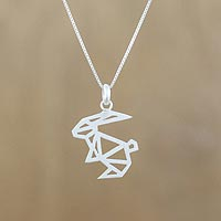 Sterling silver pendant necklace, 'Lovely Rabbit' - Geometric Sterling Silver Rabbit Necklace from Thaliand