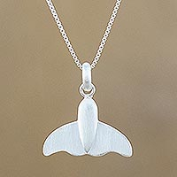 Sterling silver pendant necklace, 'Whale's Goodbye' - Whale-Themed Sterling Silver Pendant Necklace from Thailand