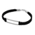 Sterling silver pendant bracelet, 'Open Window in Black' - Unisex Leather Macrame and Sterling Pendant Bracelet