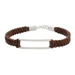 Sterling silver pendant bracelet, 'Open Window in Brown' - Sterling Silver Pendant Bracelet with Leather Macrame