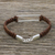 Sterling silver pendant bracelet, 'Open Window in Brown' - Sterling Silver Pendant Bracelet with Leather Macrame