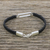 Sterling silver pendant bracelet, 'Good Form in Black' - Black Leather Macrame and Silver Pendant Bracelet