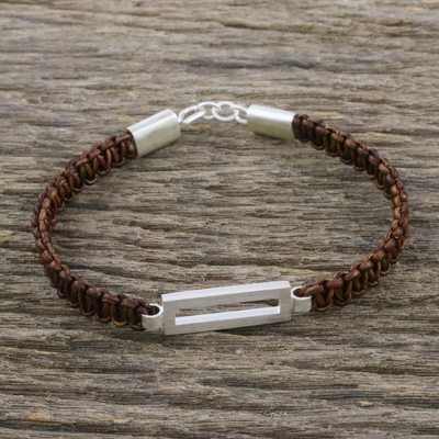 Sterling silver pendant bracelet, 'Good Form in Brown' - Unisex Bracelet Crafted from Brown Leather and Silver