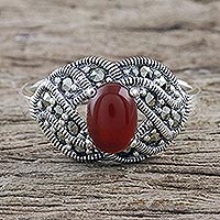 Featured review for Onyx and marcasite cocktail ring, Victorian Charm