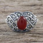 Onyx and marcasite cocktail ring, 'Victorian Charm' - Marcasite and Enhanced Onyx Cocktail Ring from Thailand