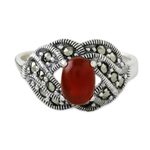 Onyx and marcasite cocktail ring, 'Victorian Charm' - Marcasite and Enhanced Onyx Cocktail Ring from Thailand