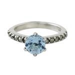 Blue topaz and marcasite solitaire ring, 'Victorian Soliloquy' - Solitaire Ring with Three-Carat Blue Topaz and Marcasite