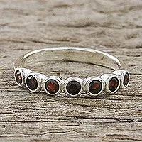 Garnet anniversary ring, 'Garland of Joy' - Handcrafted Thai Sterling Silver and Garnet Anniversary Ring