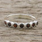 Garnet anniversary ring, 'Garland of Joy' - Handcrafted Thai Sterling Silver and Garnet Anniversary Ring