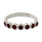 Garnet anniversary ring, 'Garland of Joy' - Handcrafted Thai Sterling Silver and Garnet Anniversary Ring