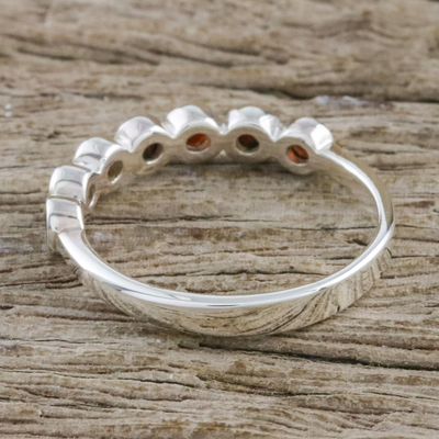 Garnet anniversary ring, 'Garland of Joy' - Handcrafted Thai Sterling Silver and Garnet Anniversary Ring