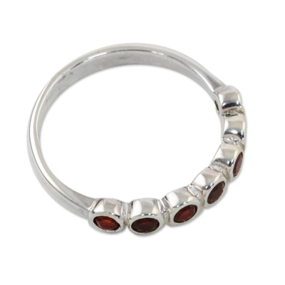 Garnet anniversary ring, 'Garland of Joy' - Handcrafted Thai Sterling Silver and Garnet Anniversary Ring