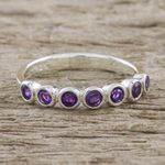 Amethyst anniversary ring, 'Garland of Joy' - Modern Sterling Silver and Amethyst Anniversary Ring