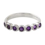 Amethyst anniversary ring, 'Garland of Joy' - Modern Sterling Silver and Amethyst Anniversary Ring