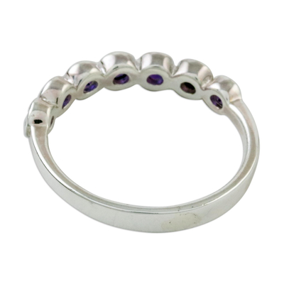 Amethyst anniversary ring, 'Garland of Joy' - Modern Sterling Silver and Amethyst Anniversary Ring