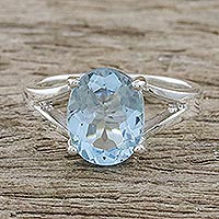 Blue Topaz and Sterling Silver Modern Single Stone Ring,'Solitary Beauty'