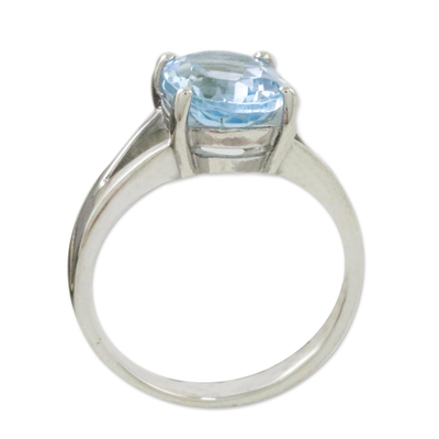 Blue topaz single stone ring, 'Solitary Beauty' - Blue Topaz and Sterling Silver Modern Single Stone Ring