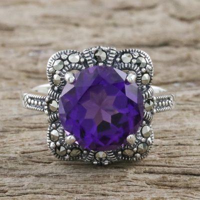 Artisan Crafted 3.5 Carat Amethyst and Marcasite Ring