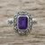 Amethyst and marcasite cocktail ring, 'Joyous Solitude' - Thai Sterling Silver Amethyst Ring with a Marcasite Halo