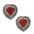 Onyx and marcasite button earrings, 'Victorian Heart' - Heart Shaped Enhanced Onyx and Marcasite Button Earrings