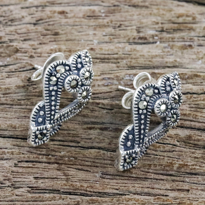 Marcasite drop earrings, 'Victorian Dazzle' - Sterling Silver and Marcasite Drop Style Earrings
