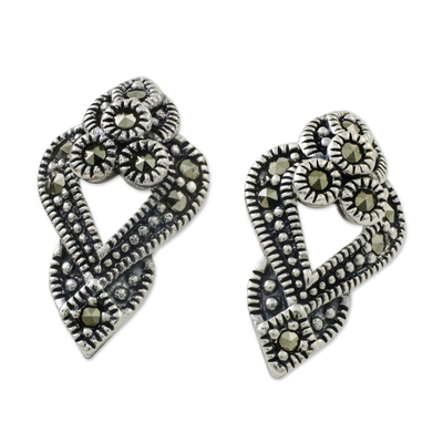 Marcasite drop earrings, 'Victorian Dazzle' - Sterling Silver and Marcasite Drop Style Earrings