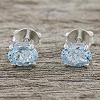 Blue topaz stud earrings, 'Everlasting Blue'