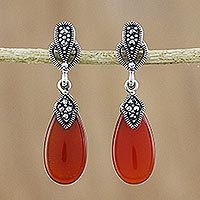 Onyx and marcasite dangle earrings,