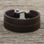 Leather wristband bracelet, 'Rugged Femme' - Rugged Women's Brown Leather Bracelet with Shackle Clasp
