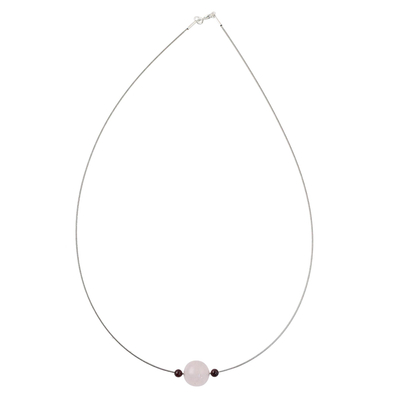 Rose quartz and garnet pendant necklace, 'Touch of Rose' - Rose Quartz and Garnet Pendant Necklace from Thailand