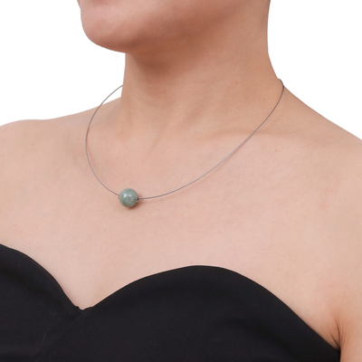 Jade pendant necklace, 'Trajectory' - Minimalist Jade Pendant Necklace on Stainless Steel