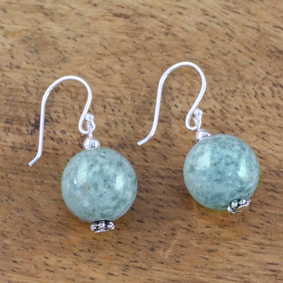 Jade dangle earrings, 'Touch of Jade' - Jade Bead and Sterling Silver Dangle Earrings from Thailand