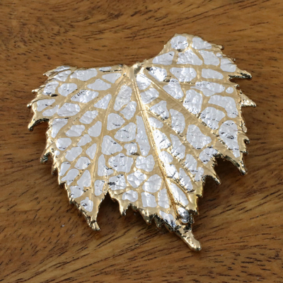 Gold and silver plated natural leaf brooch, Grape Leaf Harmony