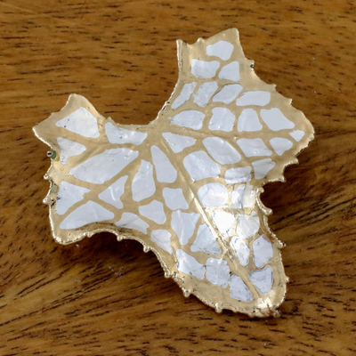 Gold and silver plated natural leaf brooch, 'Melon Leaf Harmony' - Thai Gold and Silver Plated Natural Melon Leaf Brooch