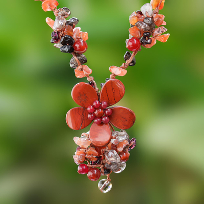 Multi-gemstone beaded pendant necklace, Dazzling Bloom