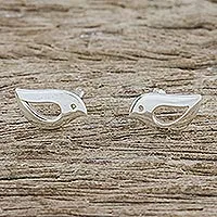 Sterling silver stud earrings, 'Petite Bird'