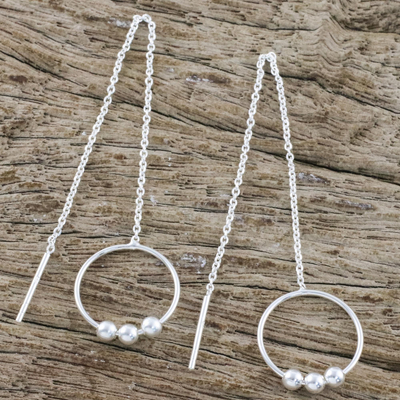 Sterling silver threader earrings, 'Ice Bubble' - Artisan Handmade 925 Sterling Silver Dangle Earrings