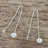 Sterling silver threader earrings, 'Feminine Dance' - Thai Artisan Handmade 925 Sterling Silver Threader Earrings