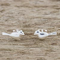 Sterling silver stud earrings, 'Dainty Birds'