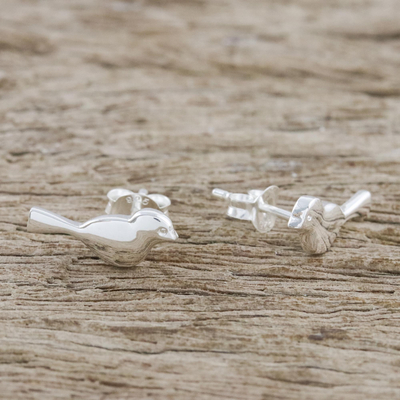 Sterling silver stud earrings, 'Dainty Birds' - Bird-Shaped Sterling Silver Stud Earrings from Thailand