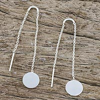 Sterling silver threader earrings, 'Tiny Moons' - Circular Sterling Silver Threader Earrings from Thailand