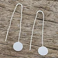 Sterling silver threader earrings, 'Tiny Moons'