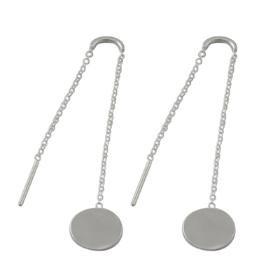 Sterling silver threader earrings, 'Tiny Moons' - Circular Sterling Silver Threader Earrings from Thailand